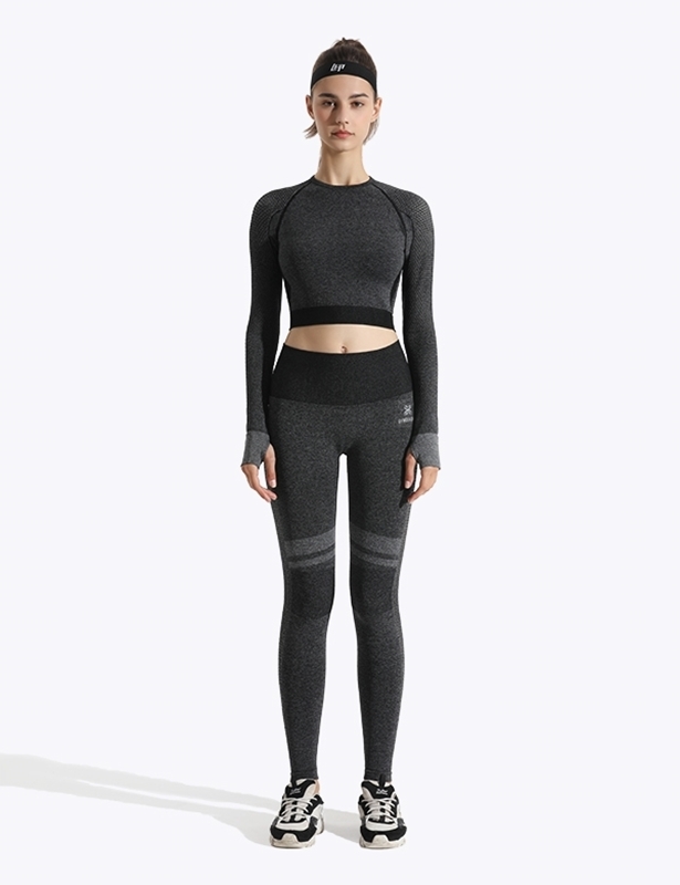 High_waist_ seamless_ long sleeve_ with_ mesh_Front_gymquasar